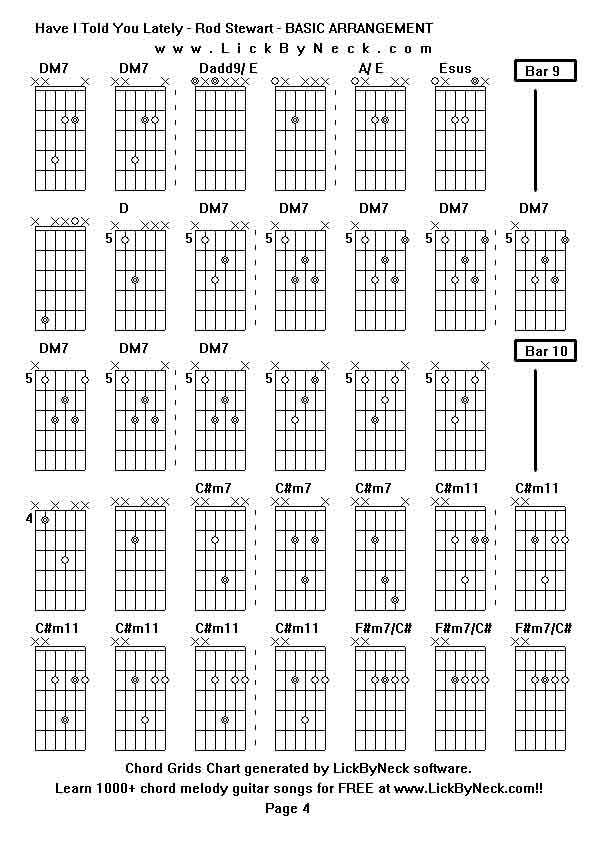 Chord Grids Chart of chord melody fingerstyle guitar song-Have I Told You Lately - Rod Stewart - BASIC ARRANGEMENT,generated by LickByNeck software.